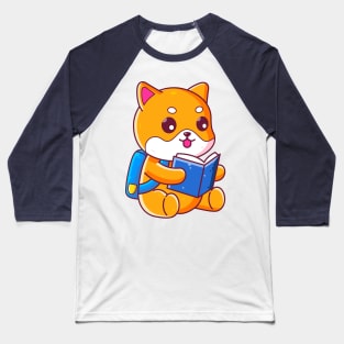 Cute school shiba inu reading book Baseball T-Shirt